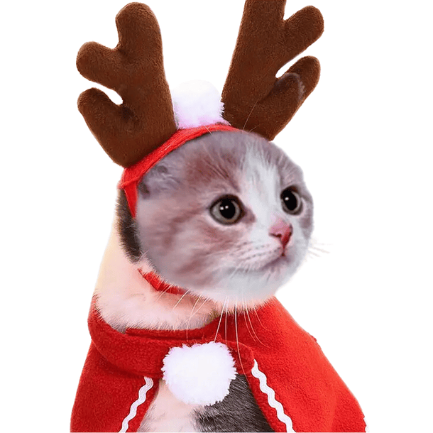 Disfraz Navideño Capa Con Gorro De Reno Para Gatos 1