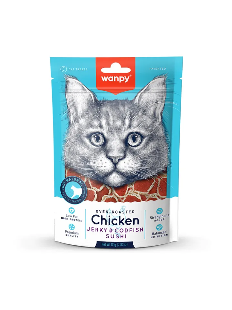 Wanpy Soft Chicken Jerky & Codfish Sushi 1