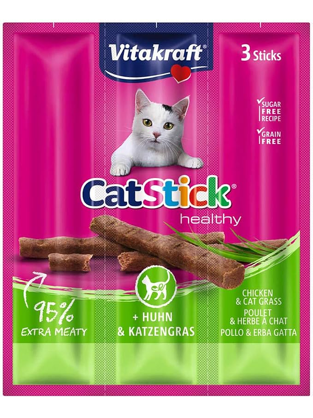 Vitakraft Cat Stick Pollo y Catgrass 1