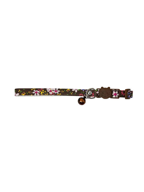 Wonder Cat Collar Antiahorque Cuerina Café con Flores 1
