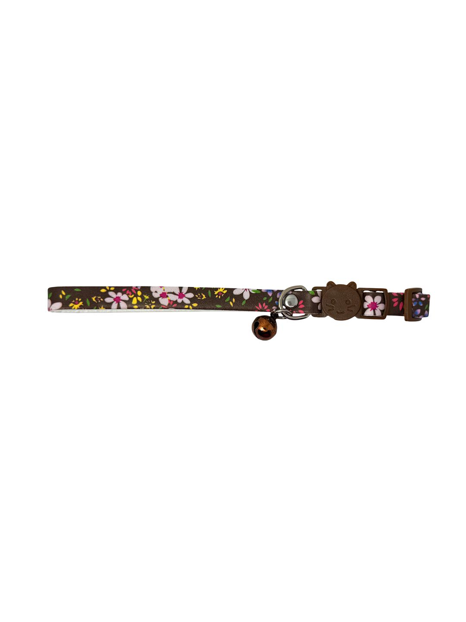 Wonder Cat Collar Antiahorque Cuerina Café con Flores 1