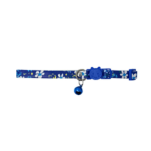 Wonder Cat Collar Antiahorque Cuerina Azul con Flores