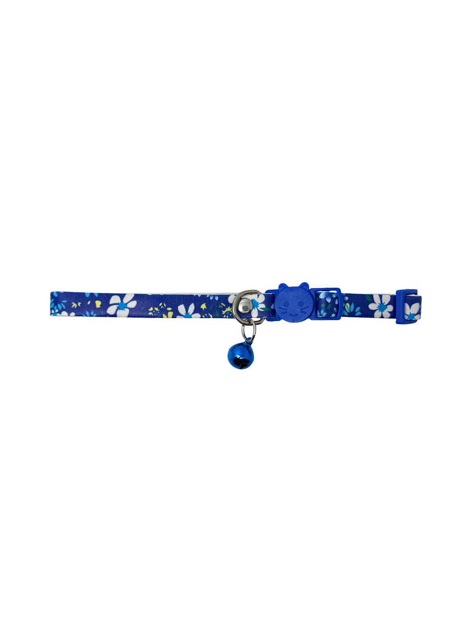 Wonder Cat Collar Antiahorque Cuerina Azul con Flores 1