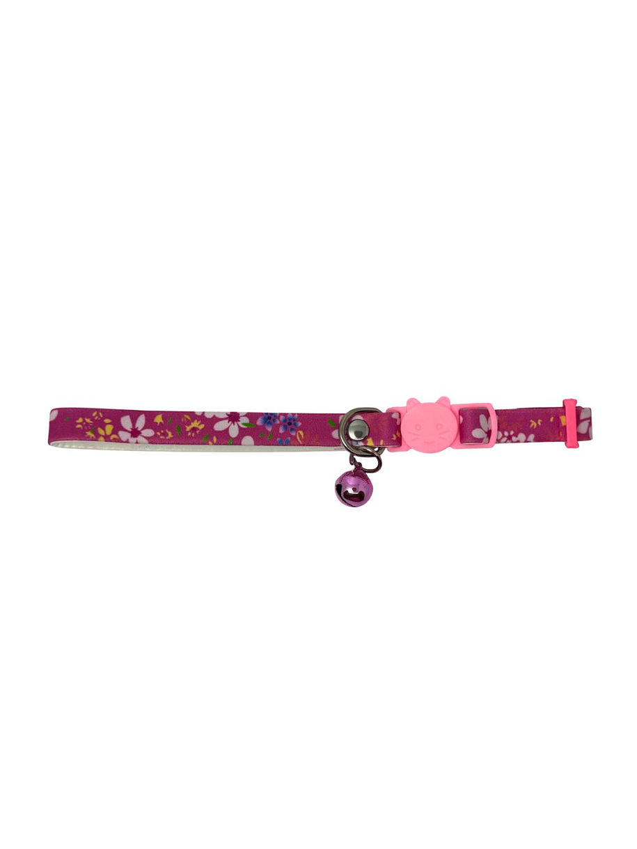 Wonder Cat Collar Antiahorque Cuerina Rosada con Flores 1