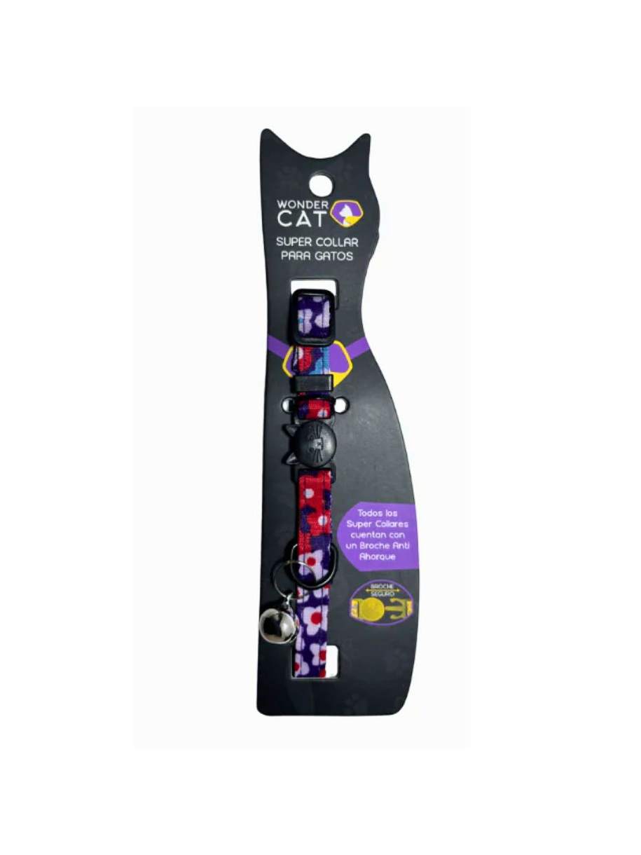 Wonder Cat Collar Antiahorque Diseño Morado con Flores 1