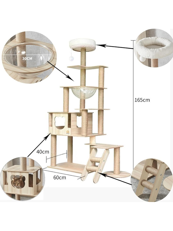 Rascador con Cápsula Y Casa de Madera XL 2