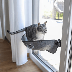 Nido Felino Colgante Gris Con Ventosas Para Ventana