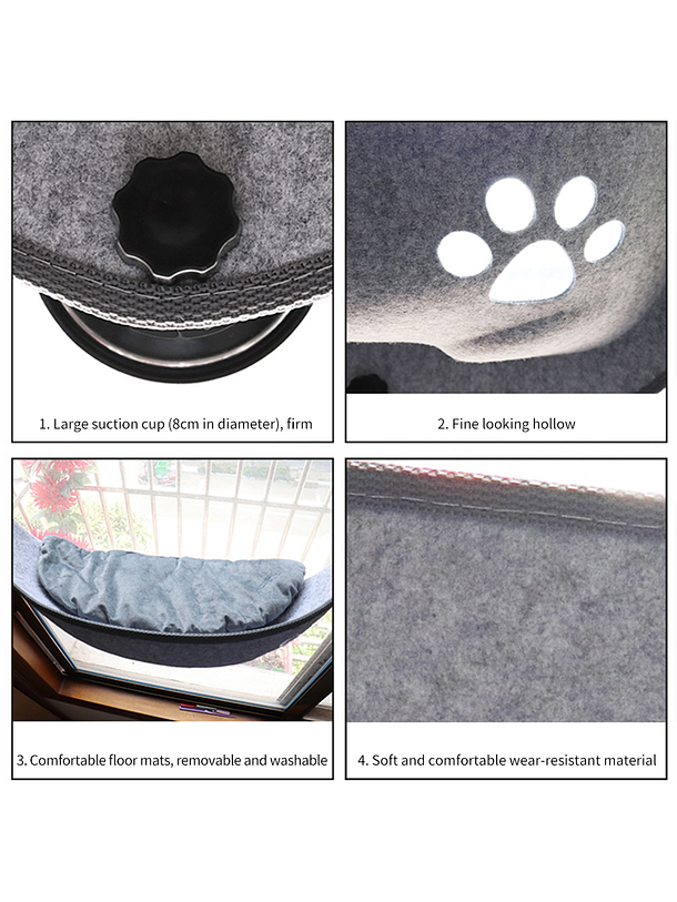 Nido Felino Colgante Gris Con Ventosas Para Ventana 7