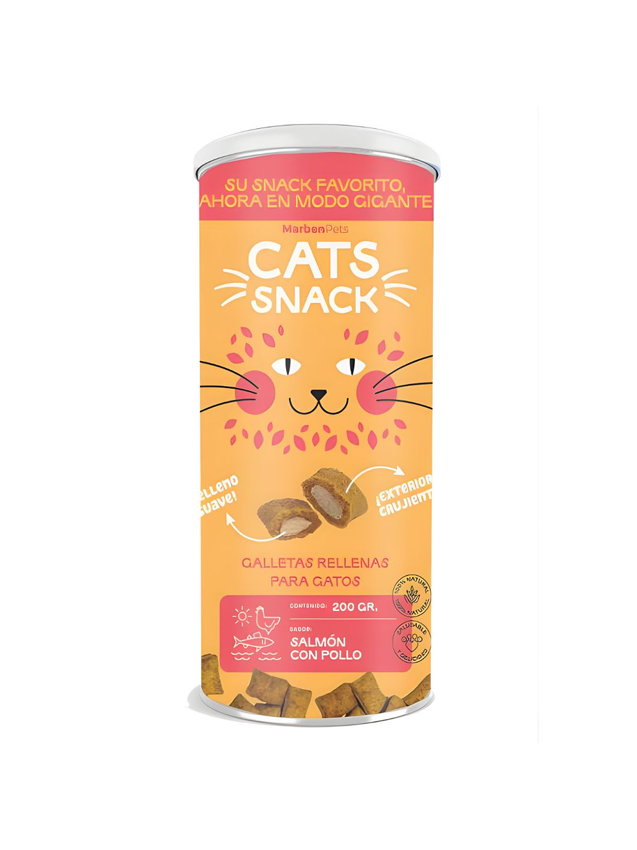 Cats Snack Tarro Galletas Rellenas Salmón con Pollo 1