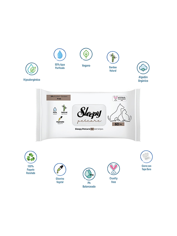 Pack 3 Toallitas Húmedas Sleepy Pet Care 60 Unidades 4