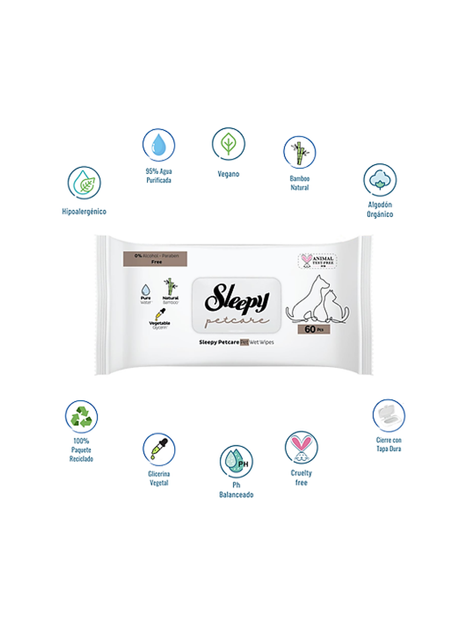 Pack 3 Toallitas Húmedas Sleepy Pet Care 60 Unidades 4