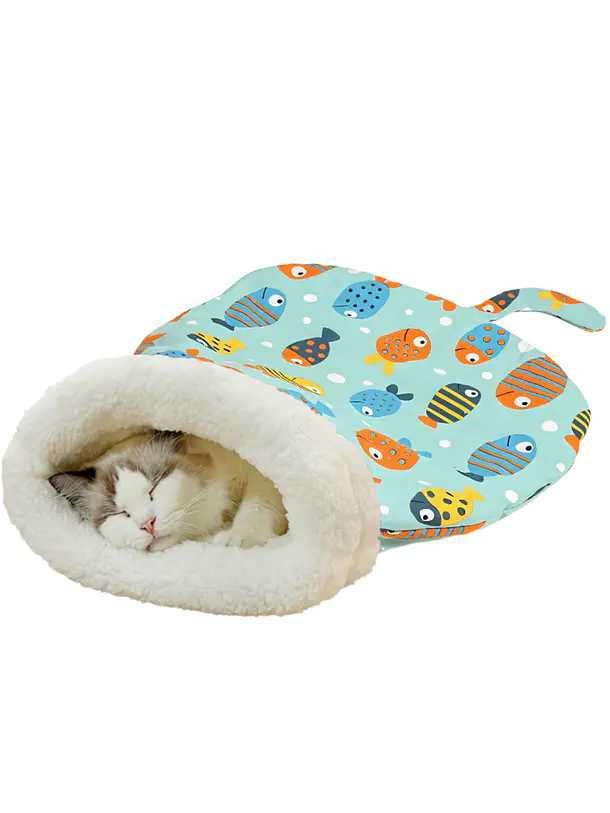 Saco De Dormir Para Gatos Diseño Verde Pescados 1