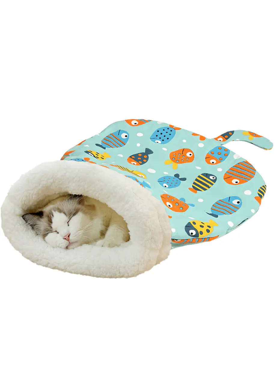 Saco De Dormir Para Gatos Diseño Verde Pescados 1