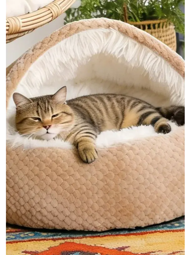 Cama Cueva Iglú Beige Para Gatos 2
