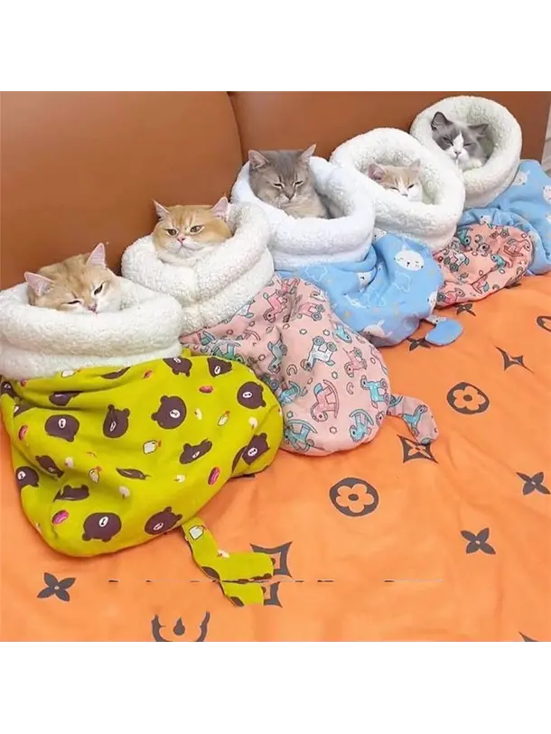 Saco De Dormir Para Gatos Diseño Verde Pescados 4