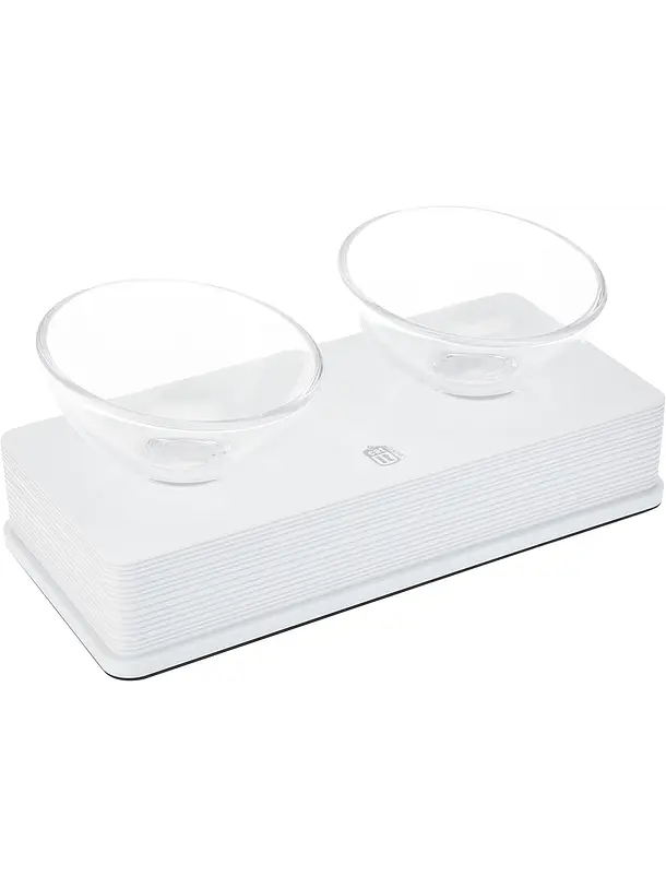 Catit Comedero Doble de Vidrio con Base Blanca 1