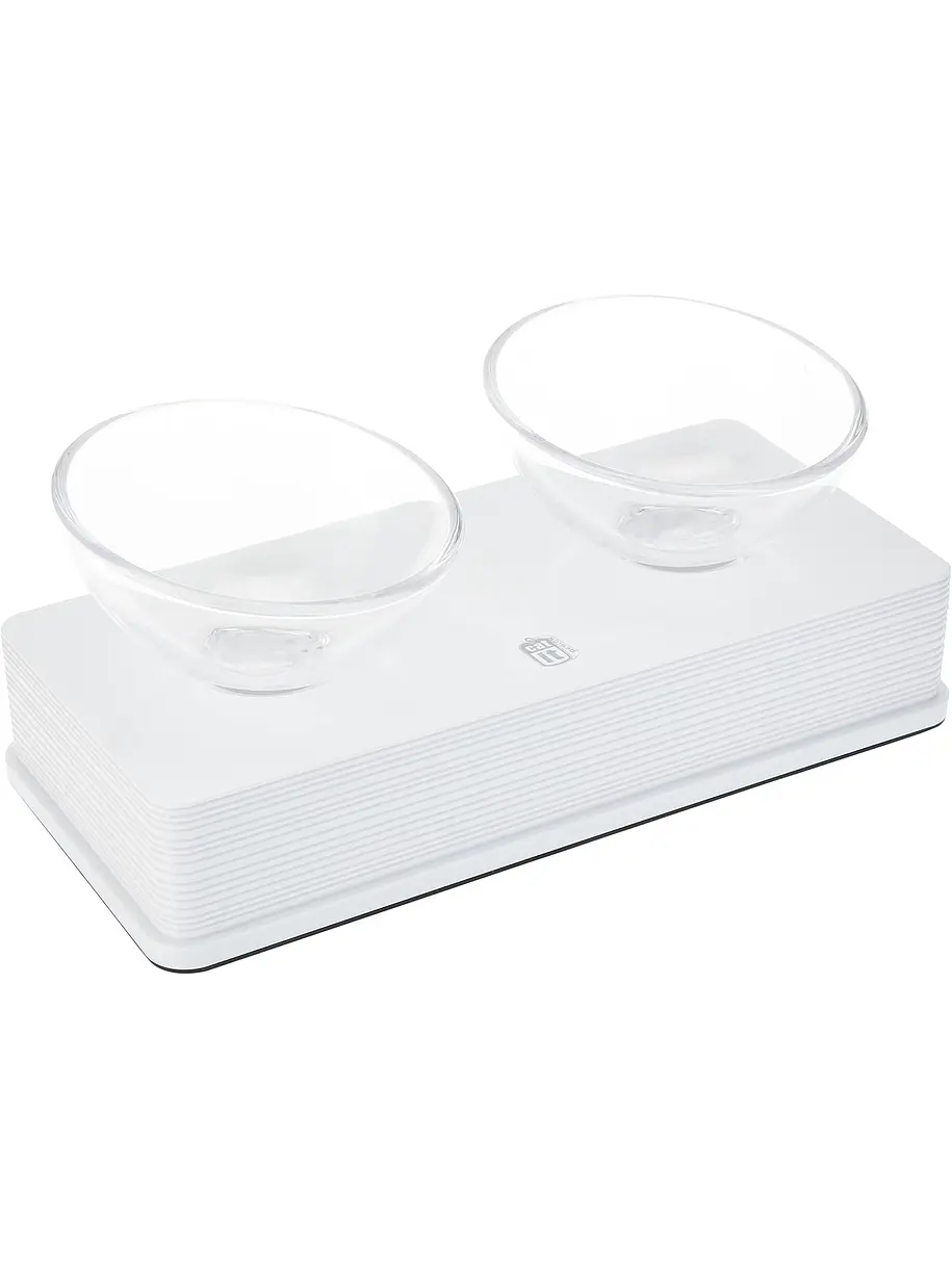 Catit Comedero Doble de Vidrio con Base Blanca 1
