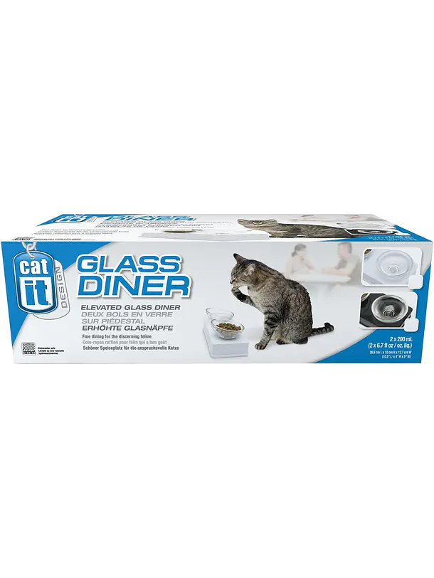 Catit Comedero Doble de Vidrio con Base Blanca 3