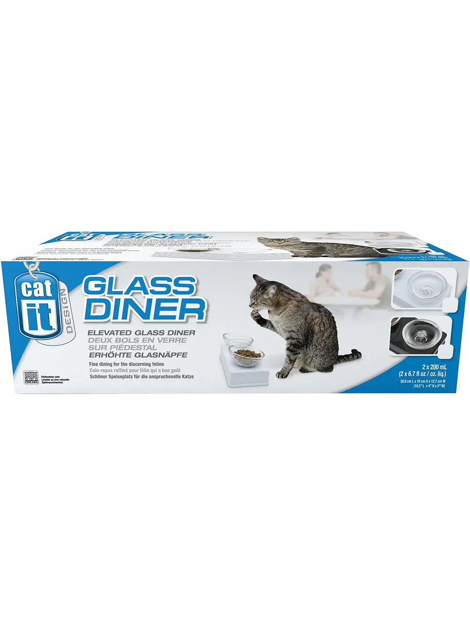 Catit Comedero Doble de Vidrio con Base Blanca 3