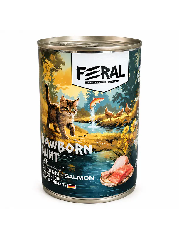 Feral Lata Gato Kitten Pollo y Salmón 400g 1