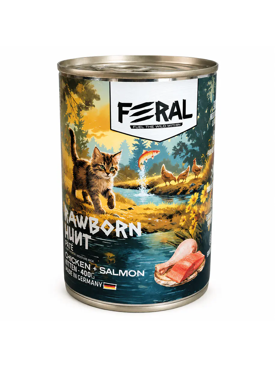 Feral Lata Gato Kitten Pollo y Salmón 400g 1
