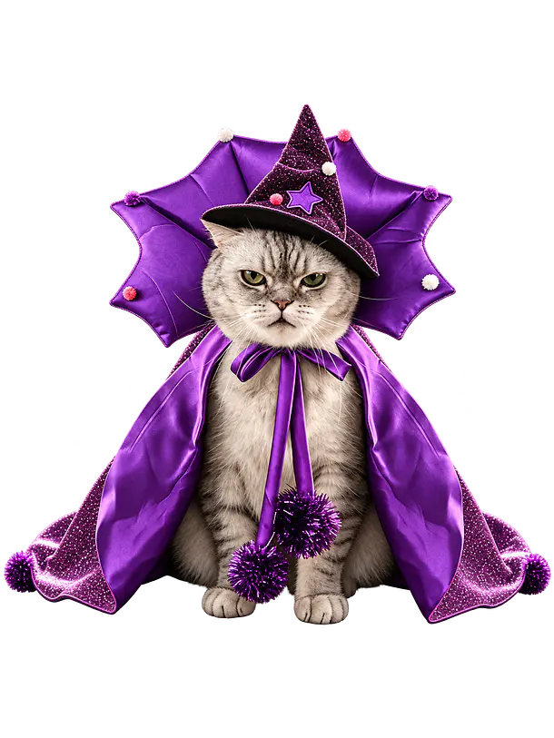 Disfraz de Mago Bruja Morado Para Gatos 1