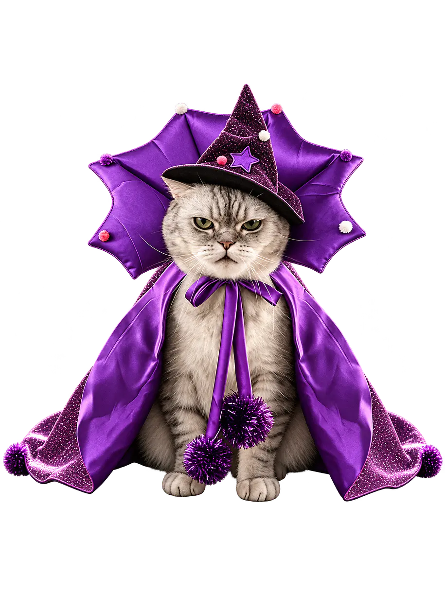 Disfraz de Mago Bruja Morado Para Gatos 1