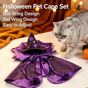 Disfraz de Mago Bruja Morado Para Gatos