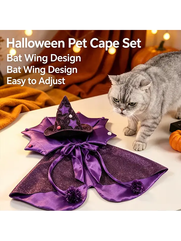 Disfraz de Mago Bruja Morado Para Gatos 2
