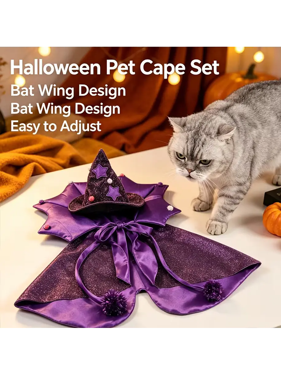 Disfraz de Mago Bruja Morado Para Gatos 2