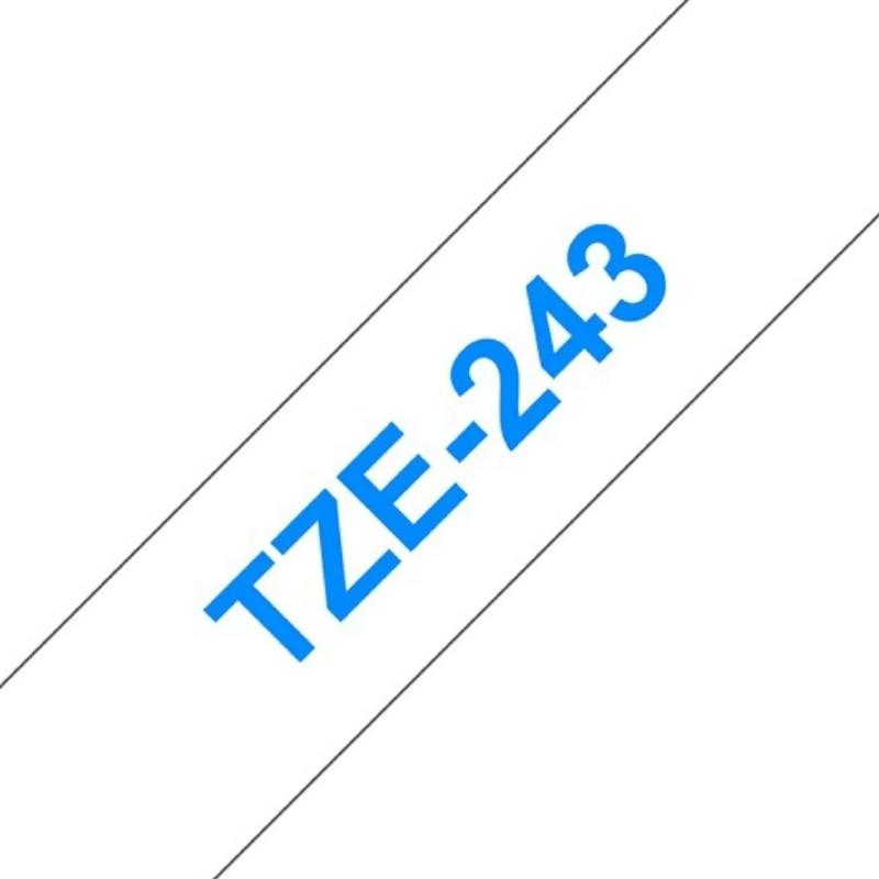 Brother TZe-243 | Cinta Etiqueta Blanca - Texto Azul