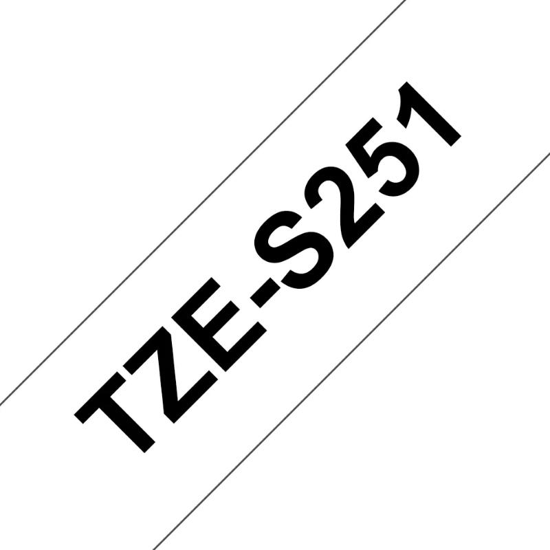Brother TZeS-251 Pegado Extra Fuerte | Cinta Etiqueta Blanca - Texto Negro