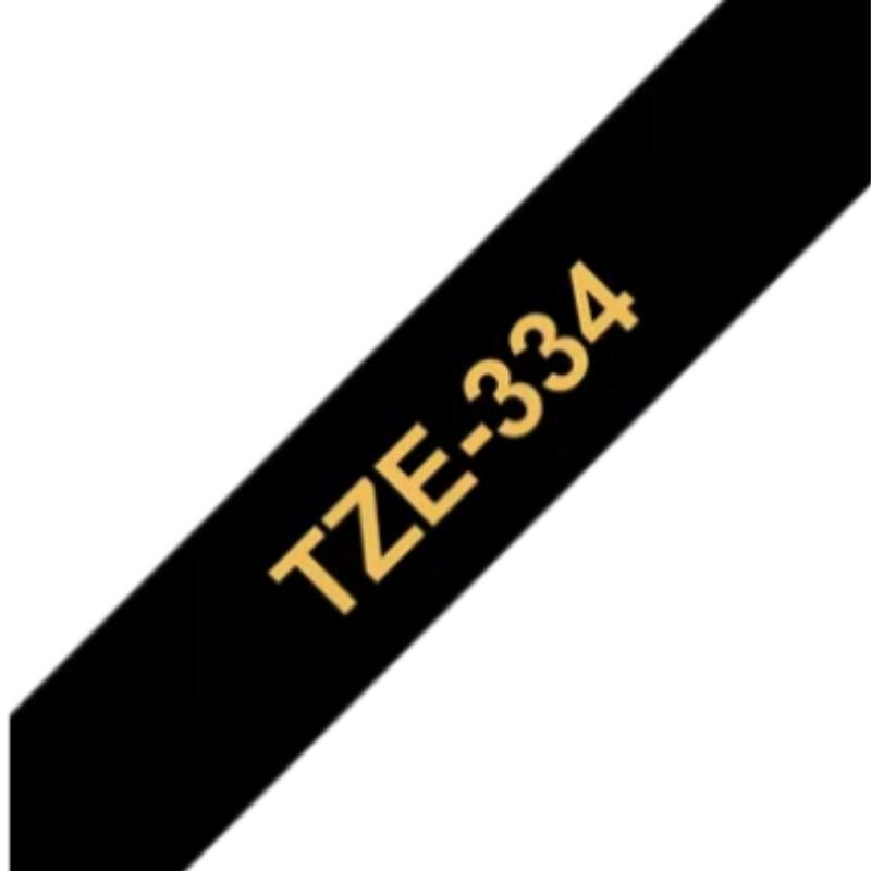 Brother TZe-334 | Cinta Etiqueta Negra - Texto Dorado