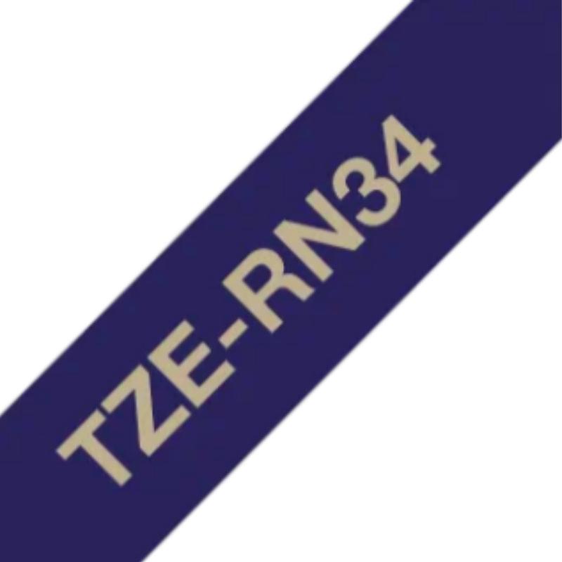 Brother TZe-RN34 | Cinta Satinada no Adhesiva Azul Marino - Texto Dorado