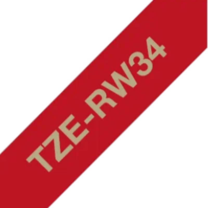 Brother TZe-RW34 | Cinta Satinada no Adhesiva Rojo - Texto Dorado