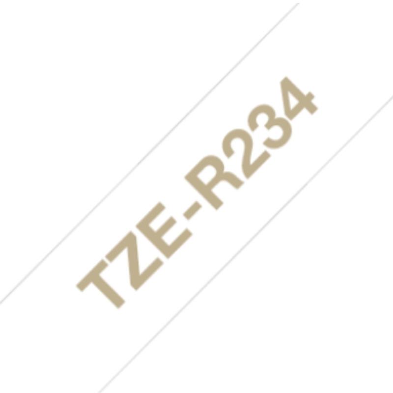 Brother TZe-R234 | Cinta Satinada no Adhesiva Blanco - Texto Dorado