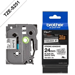 Brother TZeS-251 Pegado Extra Fuerte | Cinta Etiqueta Blanca - Texto Negro