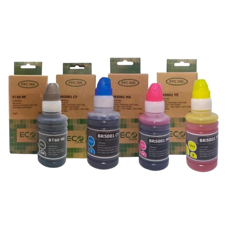 Brother BT-D60 + BT-5001 Pack 4 Colores | Tinta Alternativa | 45ml | Ecocaja