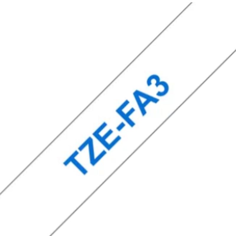 Brother TZe-FA3 | Cinta Etiqueta Blanca - Texto Azul - de transferencia con planchado
