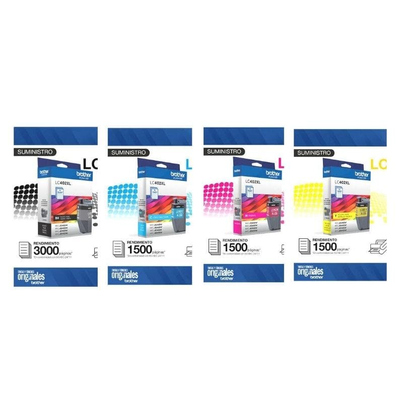 Brother LC402 XL Pack de 4 Colores | Alto Rendimiento | Tinta Original