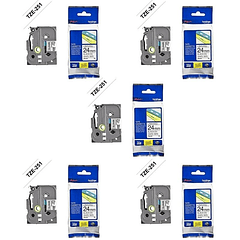 Pack 5 x Brother TZe-251 | Cinta Etiqueta Blanca - Texto Negro