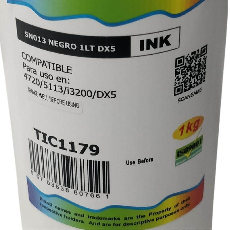 TINTA CABEZAL Epson DX5 | DX6 | DX7 Sublimación SN013 1LT Negra | Tinta Alternativa