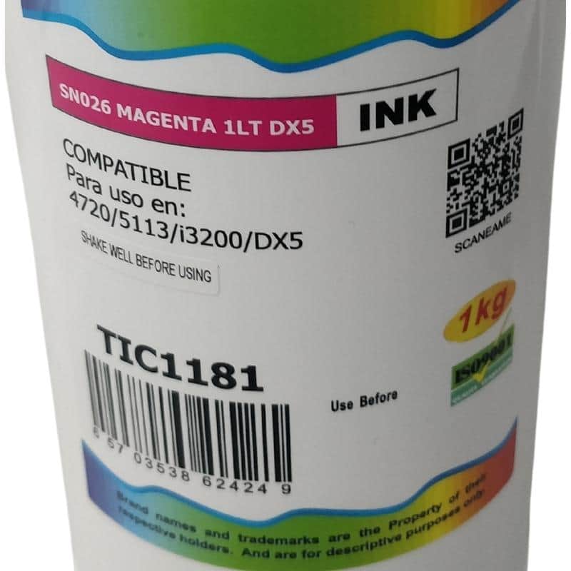 TINTA CABEZAL Epson DX5 | DX6 | DX7 Sublimación SN026 1LT Magenta | Tinta Alternativa