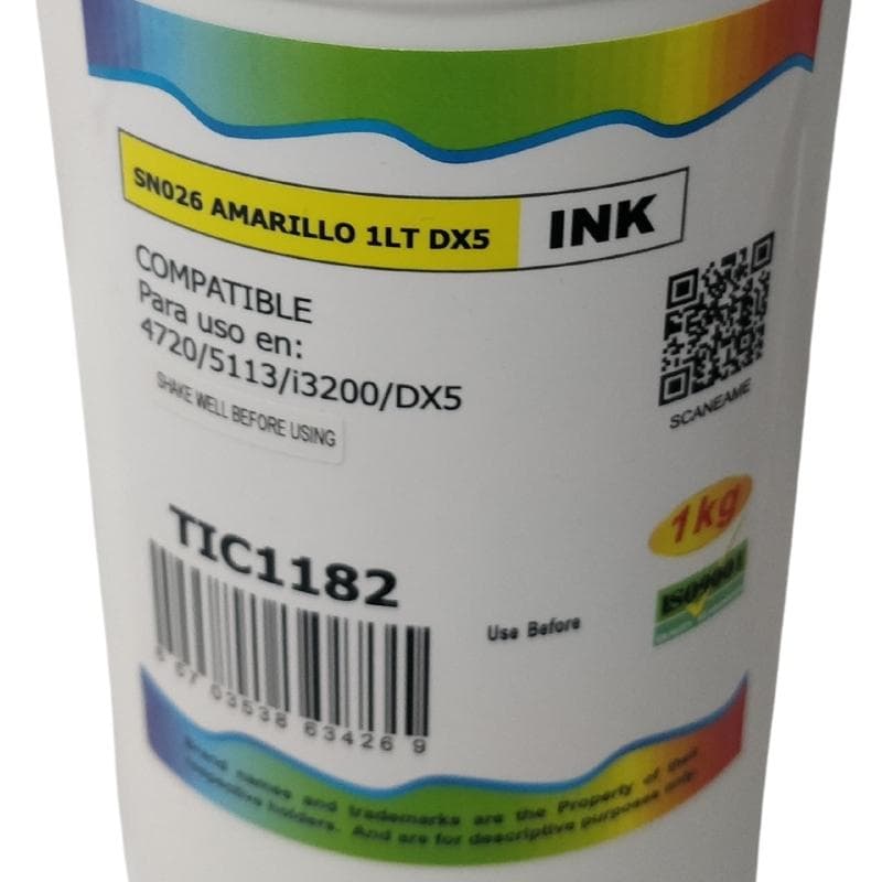 TINTA CABEZAL Epson DX5 | DX6 | DX7 Sublimación SN026 1LT Amarilla | Tinta Alternativa