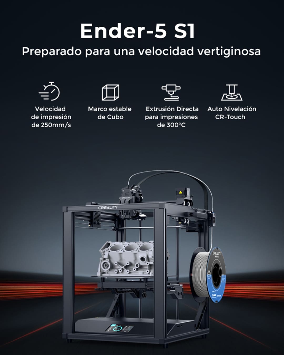 Ender 5 S1 Creality | Tamaño Imp 220x220x280mm | Impresora 3D | Velocidad 250mm/s