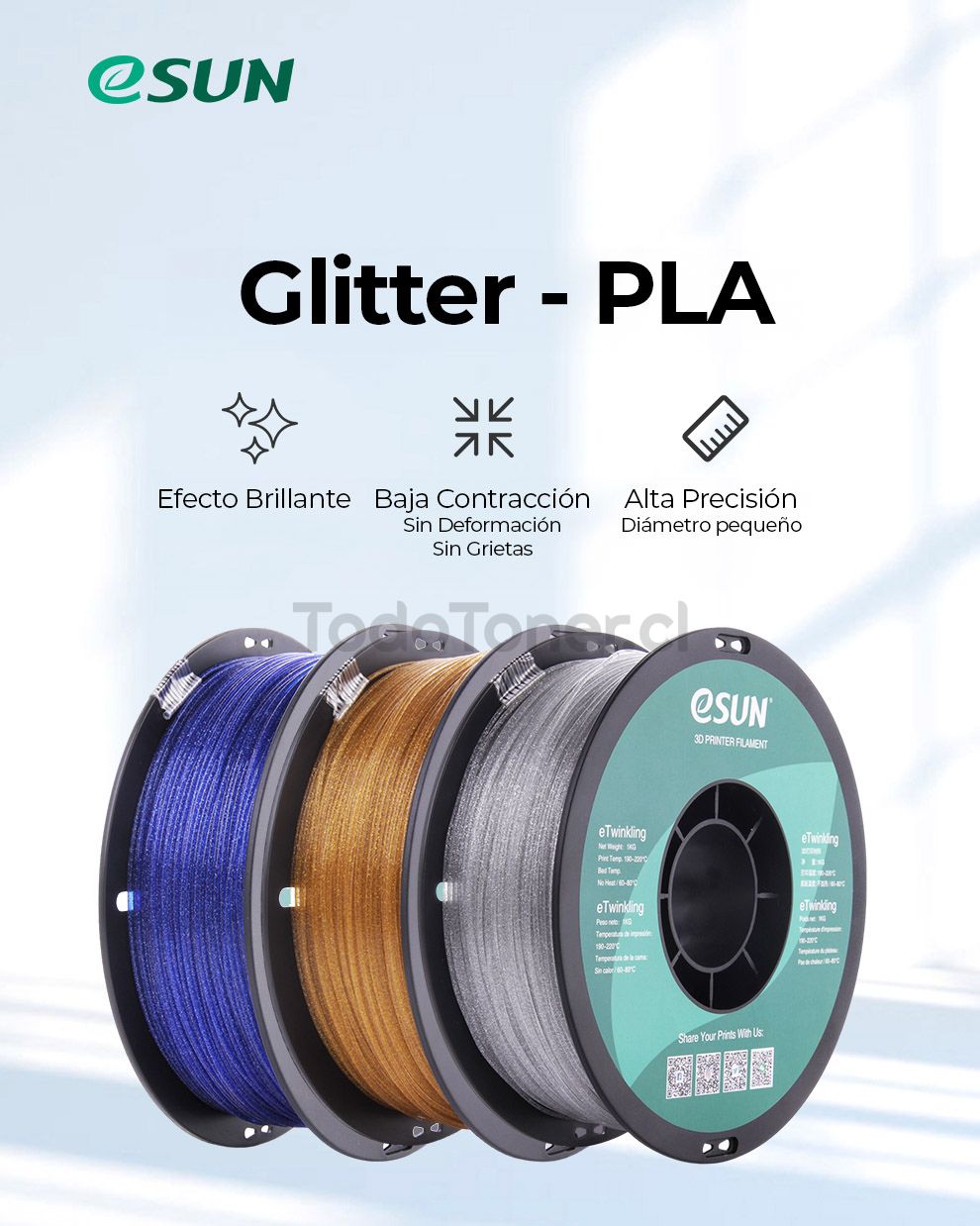 Filamento Glitter Plateado o Plata 1kg Esun | Filamentos