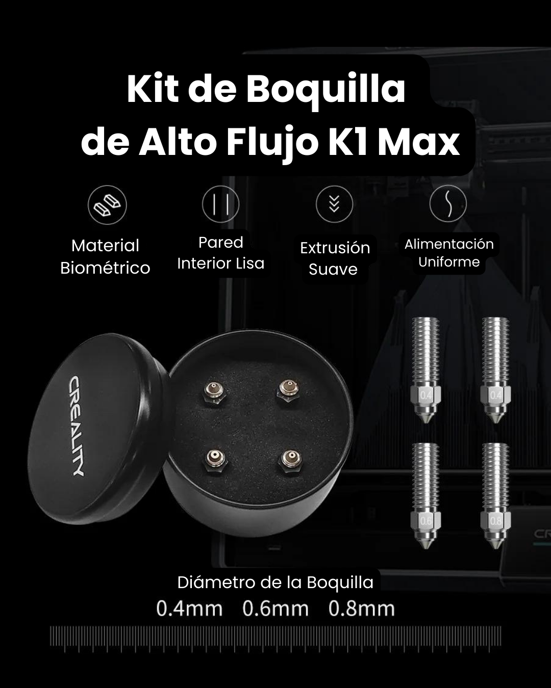 Kit 4 Boquillas Alto Flujo K1/K1 MAX/Ender 3 V3 KE/CR-10 SE Creality | Repuestos 3D