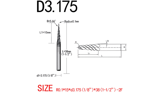 Broca Cónica de Bola de 2 Filos HRC55 3.175mm Twotrees | Accesorios CNC Router 1