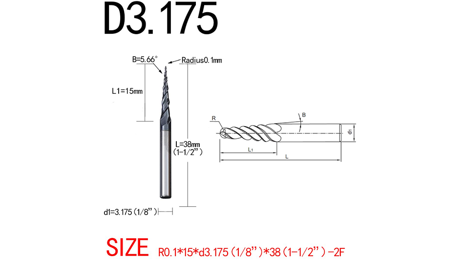 Broca Cónica de Bola de 2 Filos HRC55 3.175mm Twotrees | Accesorios CNC Router 1