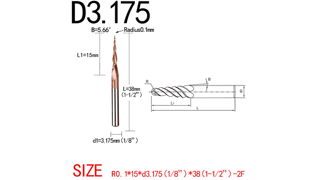 Broca Cónica de Bola de 2 Filos HRC55 3.175mm Twotrees | Accesorios CNC Router 2